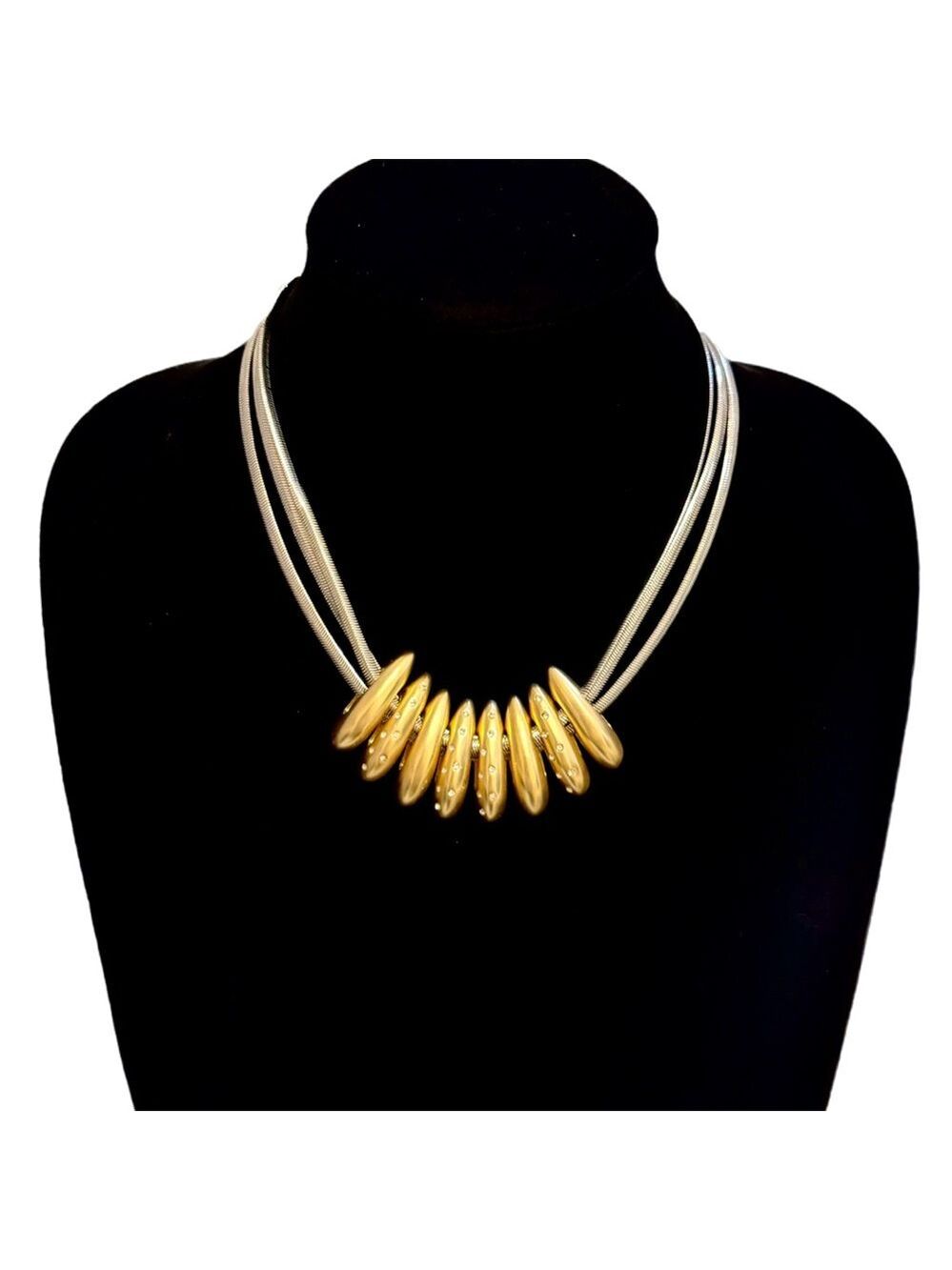 CHICO’s Two-Tone Layered Collar necklace w Crystal Accented Gold Dome Sliders